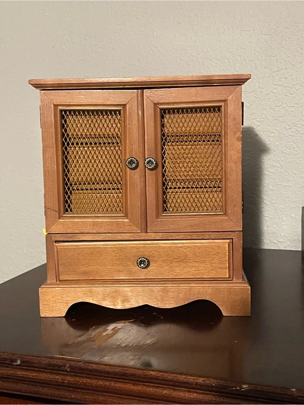 Wooden Jewelry Cabinet Organizer in Brown with Drawer